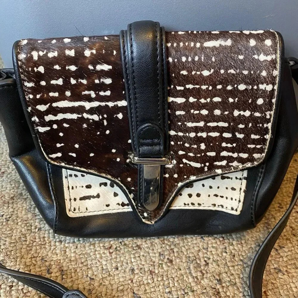Zara Basic Collection Mini Women’s Crossbody Faux Leather/Fur Black Brown White - Picture 2 of 11